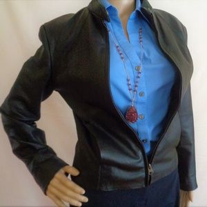 100% Genuine Black Leather zip front jacket